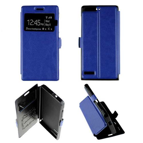 Housse Coque Etui Folio Fenêtre Huawei Ascend P7 Mini - Bleu