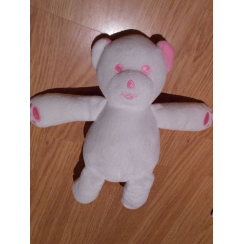 Doudou Peluche Ours Bear Bar Orso Musti De Mustela Rose Bleu Blanc 24 Cm