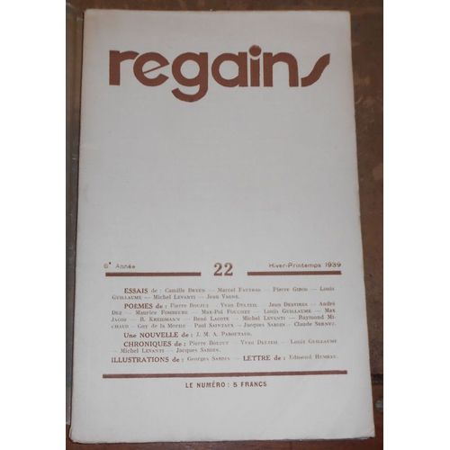 Regains N°22 Revue D¿Essais Critiques Littéraires Et Philosophiques