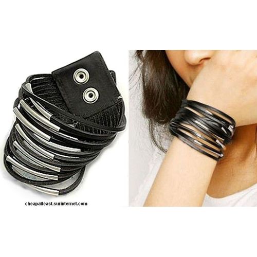 Bracelet Multi Rangs / 13 Brins - Mixte - Simili Cuir + Métal - Style Tendance Goth Rock Punk Surfeur Chic