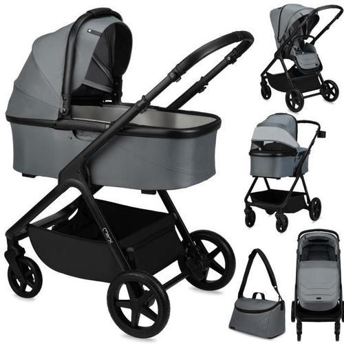 Momi Giselle Poussette Combinée 2en1 - Poussette Citadine Pliante Et Nacelle - Jusqu'à 22 Kg - Kit D'accessoires Et Sac - Gris