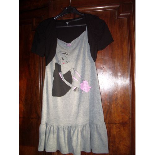 Robe Caprice De Fille Taille 16ans Grise Imprimée + Gilet Court Intégré