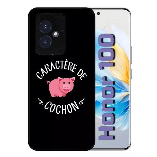 Coque Pour Honor 100 - Caractere De Cochon Fond Noir - Silicone - Noir