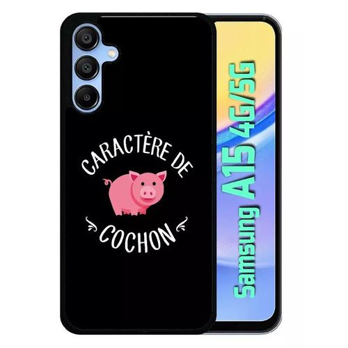 Coque Pour Galaxy A15 4g/5g - Caractere De Cochon Fond Noir - Silicone - Noir