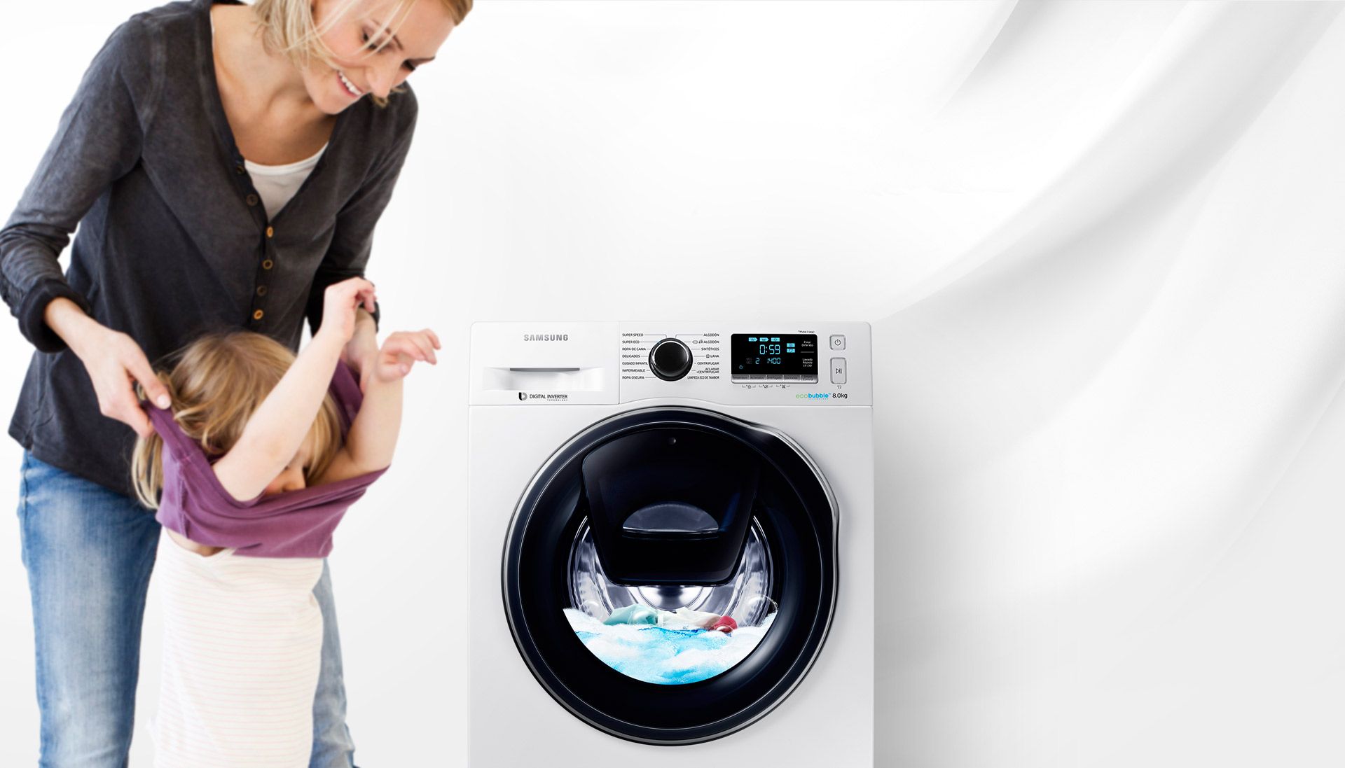 Samsung WW80K6414QW - Machine  laver - indpendant - largeur : 60 cm - profondeur : 55 cm - hauteur : 85 cm - chargement frontal - 63 litres - 8 kg - 1400 tours/min - blanc_image_2|Rakuten