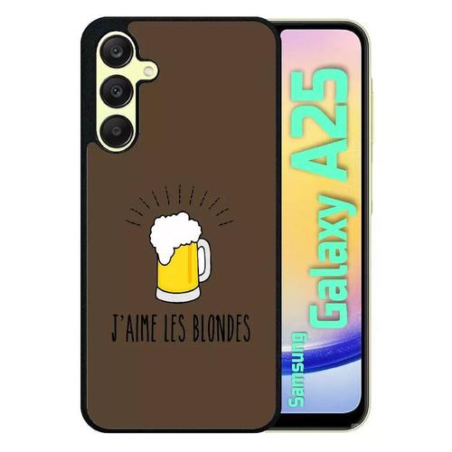 Coque Pour Galaxy A25 - J Aime Les Blondes Biere Fond Brun - Silicone - Noir