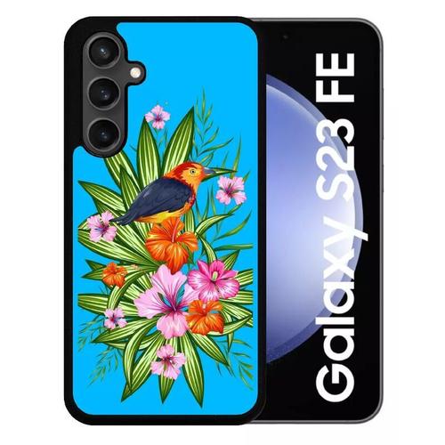 Coque Pour Galaxy S23 Fe - Oiseau Tropical Turquoise - Silicone - Noir