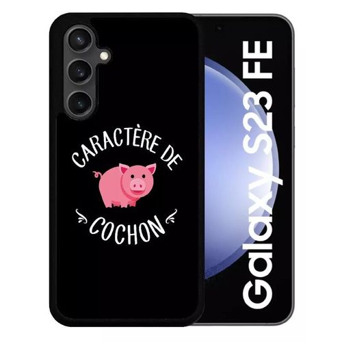 Coque Pour Galaxy S23 Fe - Caractere De Cochon Fond Noir - Silicone - Noir