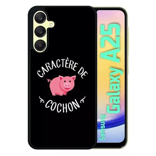 Coque Pour Galaxy A25 - Caractere De Cochon Fond Noir - Silicone - Noir