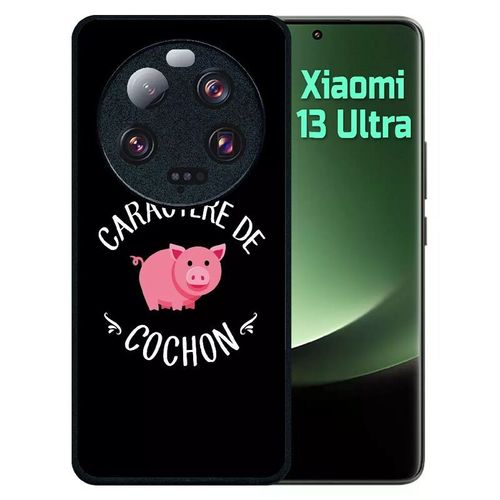 Coque Pour Redmi 13 Ultra - Caractere De Cochon Fond Noir - Silicone - Noir
