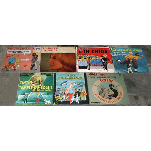 7 Disques 45 Tours Tintin: Notre Meilleur Copain C'est Tintin + Tintin Et La Toison D'or + C In China + Comme Tintin + Tintin Et Le Temple Du Soleil + Le Lac Aux Requins + Le Mystère De La Toison D'or