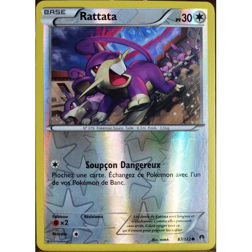 Carte Pokémon 87/122 Rattata 30 Pv - Reverse Xy - Rupture Turbo Neuf Fr