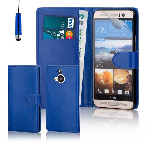 32nd Étui Portefeuille En Cuir Synthetique Pour Htc One A9, Avec Film Protecteur D Écran, Chiffon De Nettoyage Et Stylet Bleu