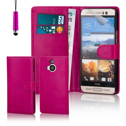 32nd Étui Portefeuille En Cuir Synthetique Pour Htc One A9, Avec Film Protecteur D Écran, Chiffon De Nettoyage Et Stylet Rose Vif