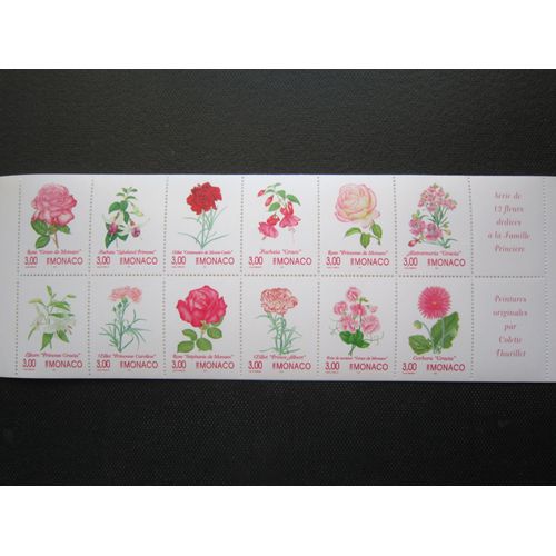 Monaco. Carnet N° 12 (1995). Serie Courante. Flore. Carnet De 36f Contenant Une Bande Horizontale De 12 Timbres De La Serie 2014 A 2025 Et 2 Vignettes Sans Valeur.