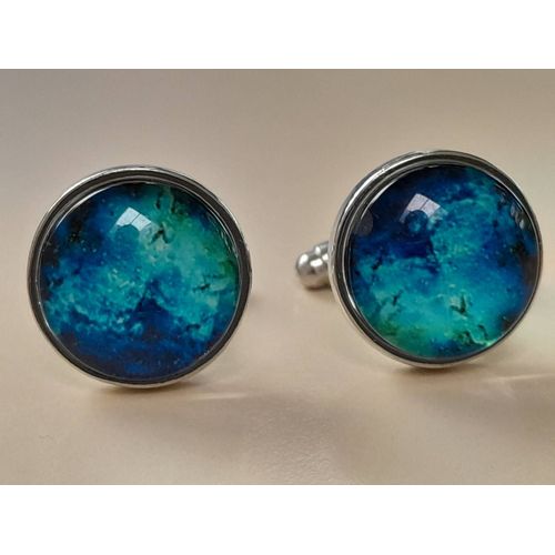 Boutons De Manchettes En Forme De Disque De Couleurs Argentée Et Bleu