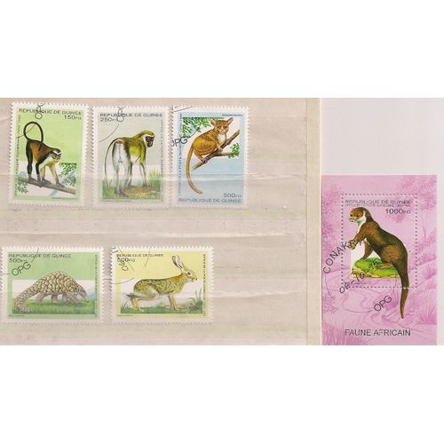Guinée- 5 Timbres Oblitérés Et 1 Bloc Oblitéré- Faune Africaine