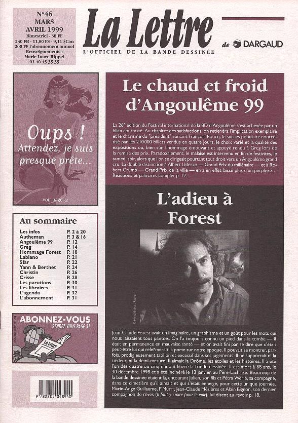 La Lettre Dargaud - L'officiel De La Bande Dessinée  N° 46 : Le Chaud Et Froid D'angoulème 99