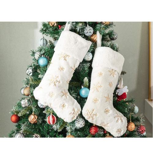 A/N Henrey Tech - Lot de 2 chaussettes de Noël blanches en fausse fourrure dorées goodnice