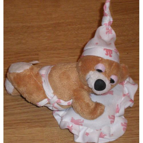 Doudou Peluche Bébé Ours Caramel Bear Bar Orso Dormeur 15 Cm  Couche Culotte Bonnet Nuit Coussin Blanc Rose Ce Paul Import Gmbh 