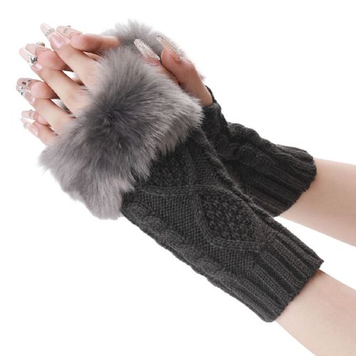 Poignets En Fausse Fourrure ¿ Manchettes Sans Doigts Pour Femme Win Gris Foncé Goodnice