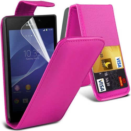 Onx3 Sony Xperia M2 Leather Flip Case Cover Etui With Retractable Stylus Pen & Lcd Screen Protector Guard (Rose)