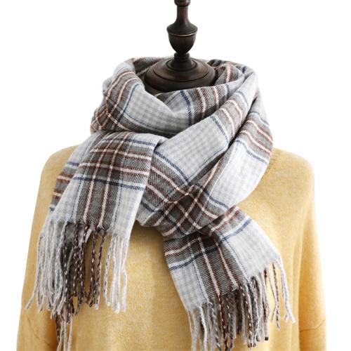 Écharpe D'hiver Pour Femme, Écharpe En Cachemire, Pompon, Plaid, Grand, Surdimensionné, Gris-Marron Goodnice