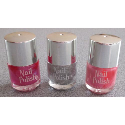 Ensemble De 3 Vernis À Ongles Nail Polish : 1 Rose Foncé Brillant + 1 Rose Clair Brillant + 1 Pailleté Argent 