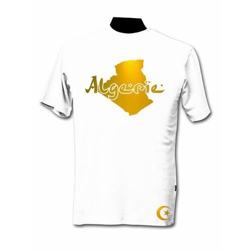 T-Shirt Algérie Blanc Et Or Métallisé