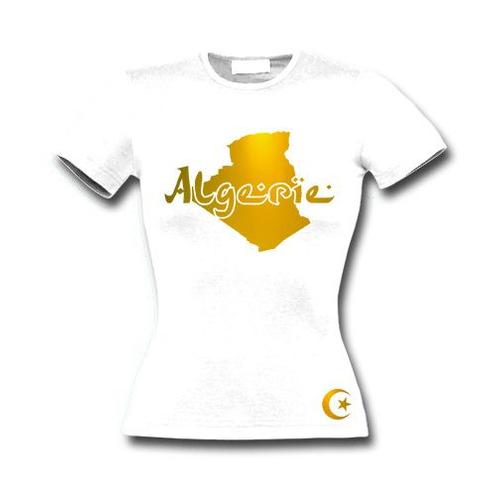 T-Shirt Femme Algérie Blanc Et Or Métallisé