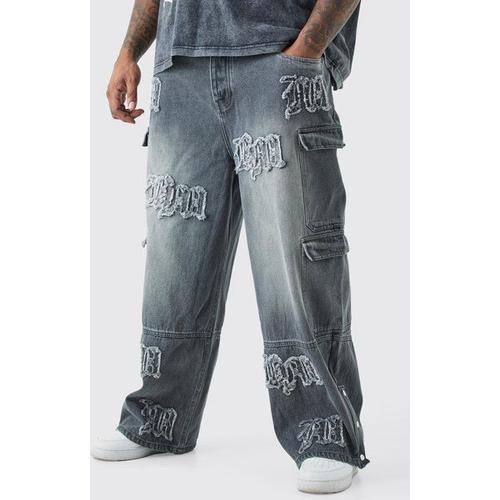 Plus Baggy Rigid Bm Applique Multi Pocket Cargo Jeans Homme - Gris - 40, Gris