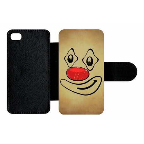 Etui À Rabat Iphone 4s - Smiley Clown Nez Rouge - Simili-Cuir - Noir
