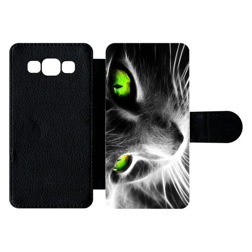 Etui À Rabat Galaxy A5 (2015) - Chat Noir Et Blanc Yeux Vert - Simili-Cuir - Noir