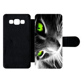 Etui À Rabat Galaxy A5 (2015) - Chat Noir Et Blanc Yeux Vert - Simili-Cuir - Noir