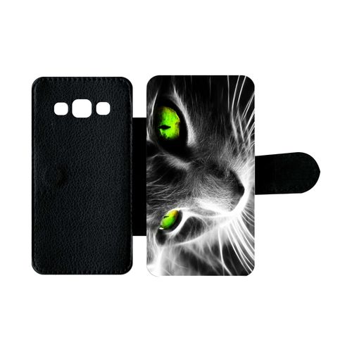 Etui À Rabat Galaxy A3 (2015) - Chat Noir Et Blanc Yeux Vert - Simili-Cuir - Noir