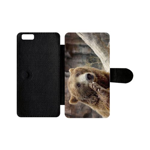 Etui À Rabat Iphone 6+ - Gros Ours Brun - Simili-Cuir - Noir