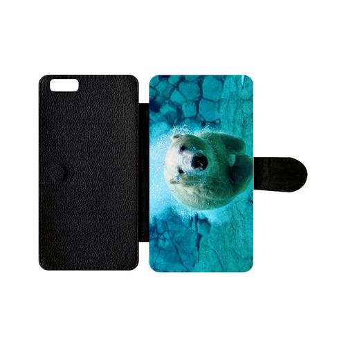 Etui À Rabat Iphone 6+ - Gros Ours Blanc Plongee - Simili-Cuir - Noir