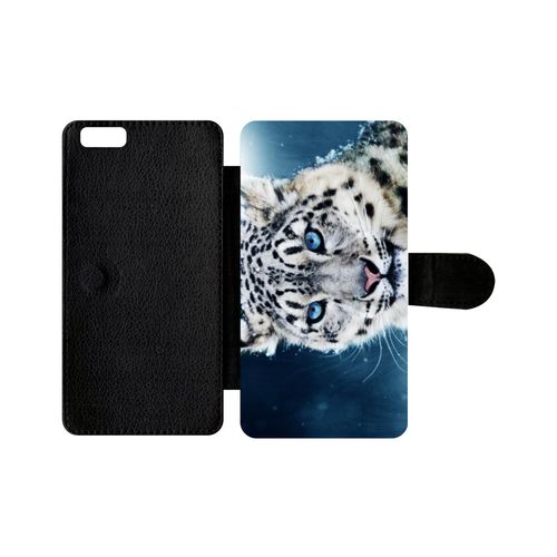 Etui À Rabat Iphone 6+ - Tigre Blanc Yeux Bleus - Simili-Cuir - Noir