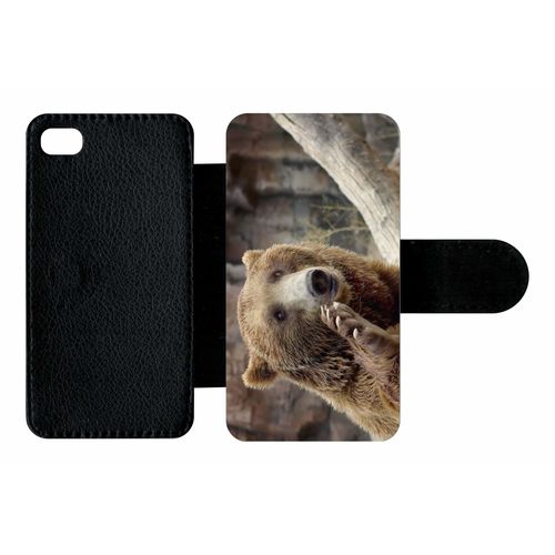 Etui À Rabat Iphone 4s - Gros Ours Brun - Simili-Cuir - Noir