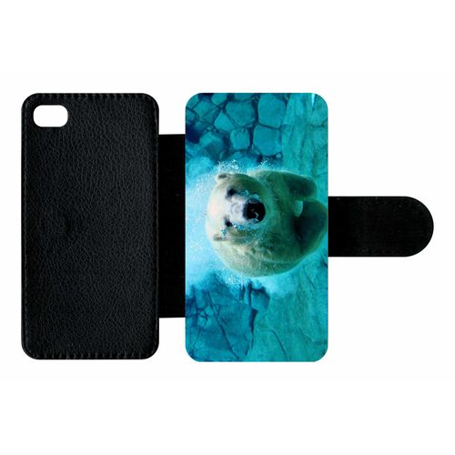 Etui À Rabat Iphone 4s - Gros Ours Blanc Plongee - Simili-Cuir - Noir