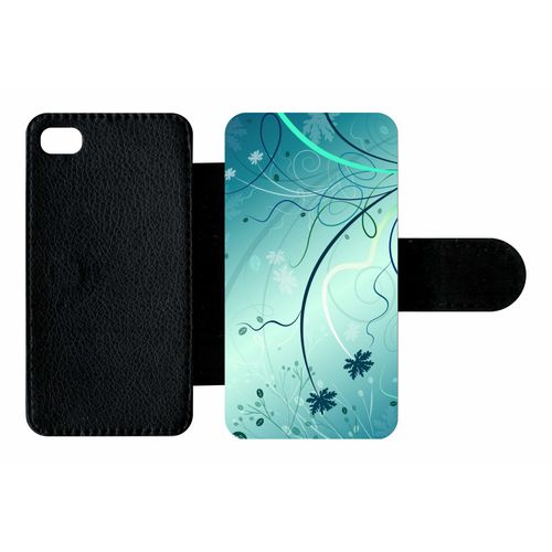 Etui À Rabat Iphone 4s - Abstrait Turquoise Fleur - Simili-Cuir - Noir
