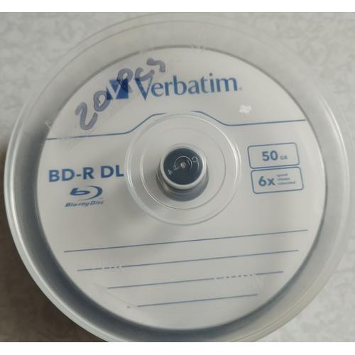 Lot de 20 Blu Ray 50 Gb Vierge Verbatim BD-R Double Couche Vitesse 6x Imprimé