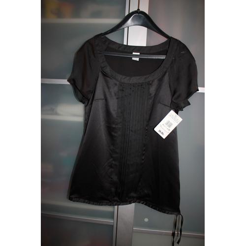 T-Shirt Noir Satiné Femme 36 Camaieu Bande Centrale Transparente