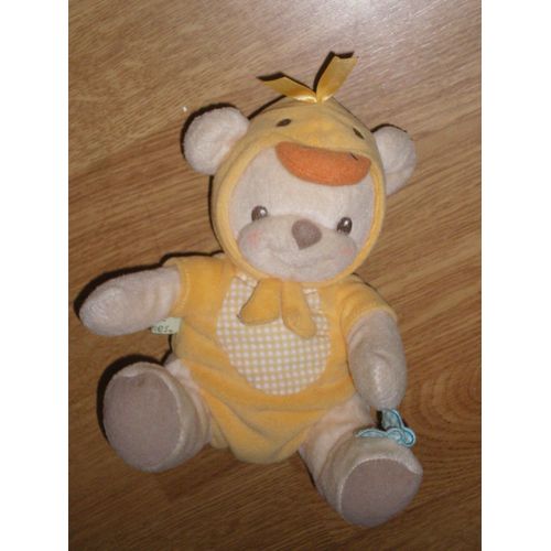 Doudou Peluche Nature Bearries Ours Bear Bar Beige Combi Déguise Canard Duck Ente Jaune Papillon Pied Assis Billes 20cm Fisher Price Bearies  