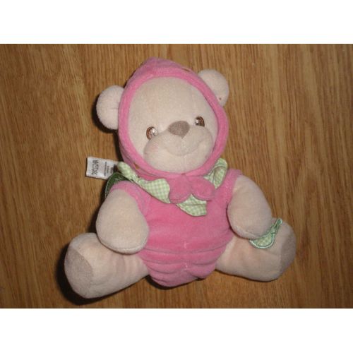Doudou Peluche Nature Bearries Ours Bear Bar Déguise Fruit Fraise Grelot Rose Papillon Pieds Assis Billes 14 Cm Fisher Price Bearies 