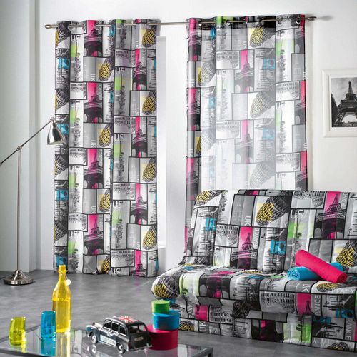 Panneau Voile - Oeillets - 140 X 240 Cm - City Fun - Multicolore Multicolore