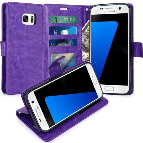 Housse Coque Etui De Luxe Portefeuille Porte Carte Et Billet - Housse Luxe Violet / Samsung Galaxy S7 Plus