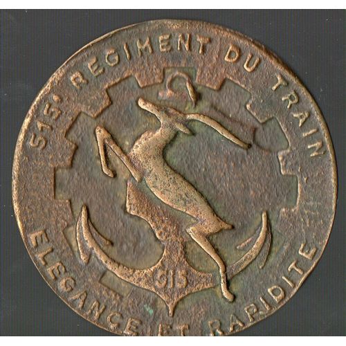 515 Regiment Du Train - Plaque Bronze Ancienne , Diametre 75 Mm