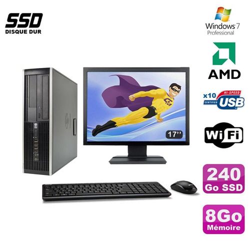 Lot PC HP Compaq 6005 Pro SFF AMD 3GHz 8Go 240Go SSD Graveur WIFI W7 Pro + 17"