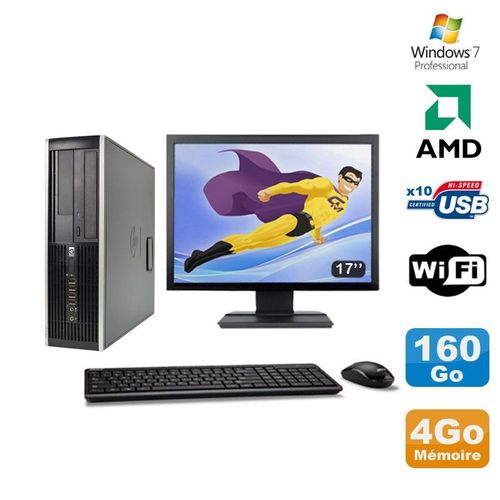 Lot PC HP Compaq 6005 Pro SFF AMD 3GHz 4Go 160Go Graveur WIFI Win 7 Pro + 17"